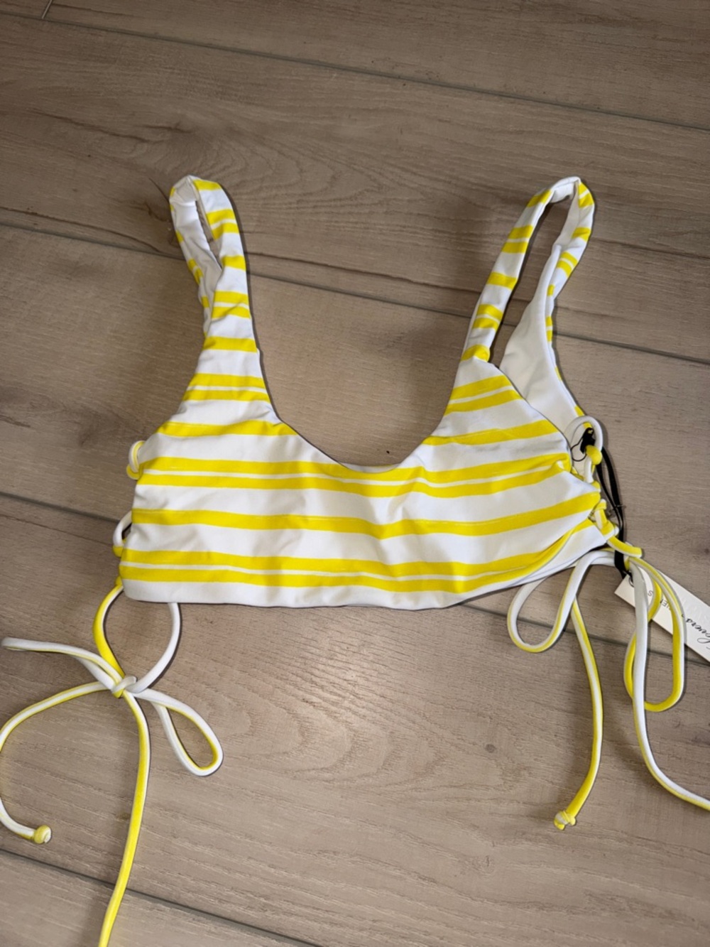 Lovers + Friends Yellow and White Striped Bikini Top